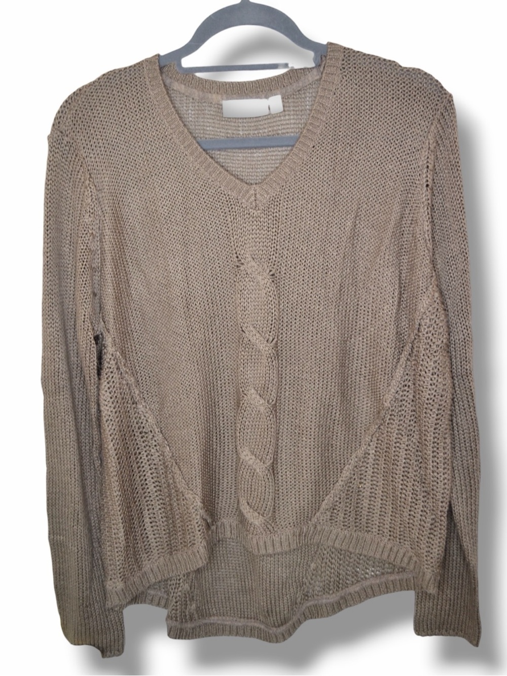 RD Style Beige, Knit, V-Neck, Lightweight Sweater